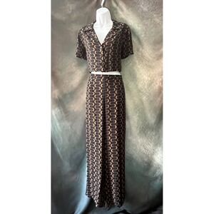 New Reformation Noah‎ Brown Linguini Print Two Piece Set - Retro Style Size 8